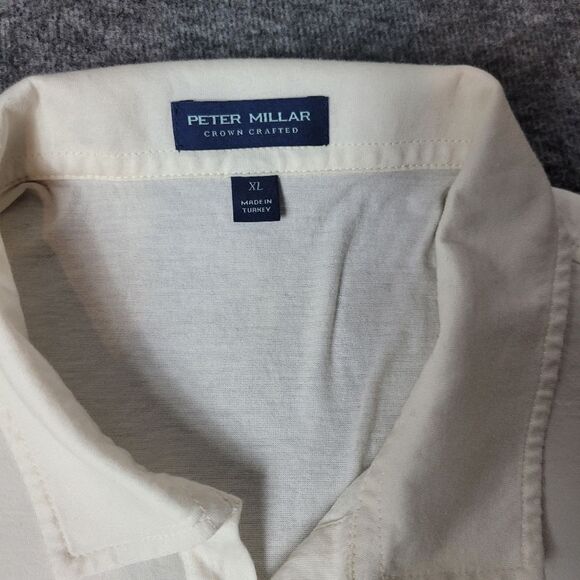 Peter Millar Mens Polo Shirt Size XL Striped Collared Short Sleeved Brown Cream - Picture 3 of 9